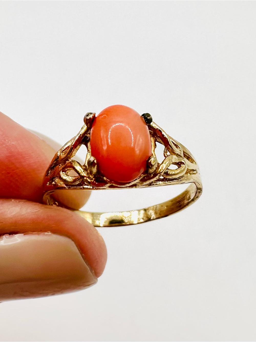 Vintage 925 Sterling Silver Orange Red Cabochon Filigree Ring Size 7
